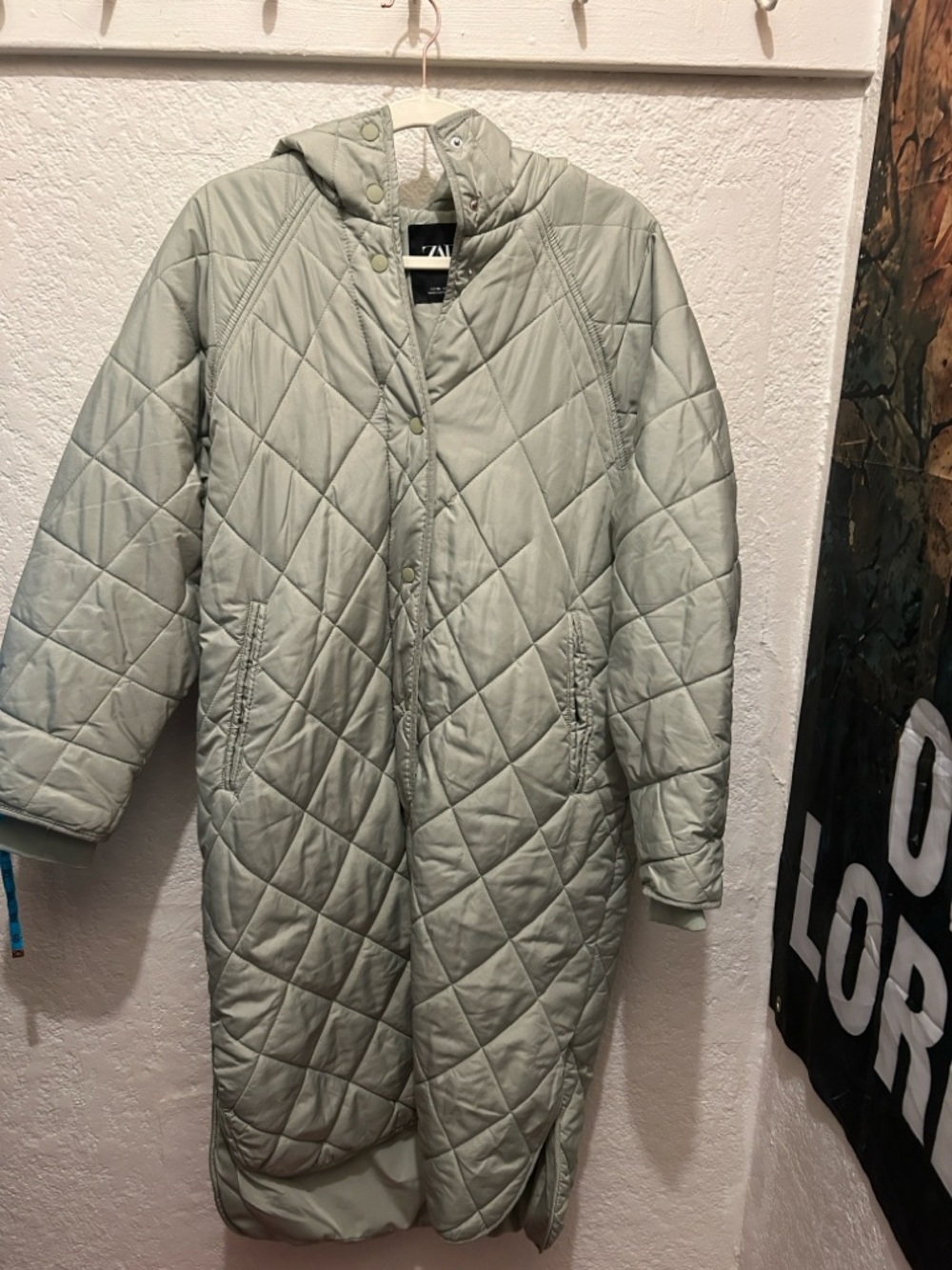 Zara Sage Quilted Hooded Long Puffer Coat